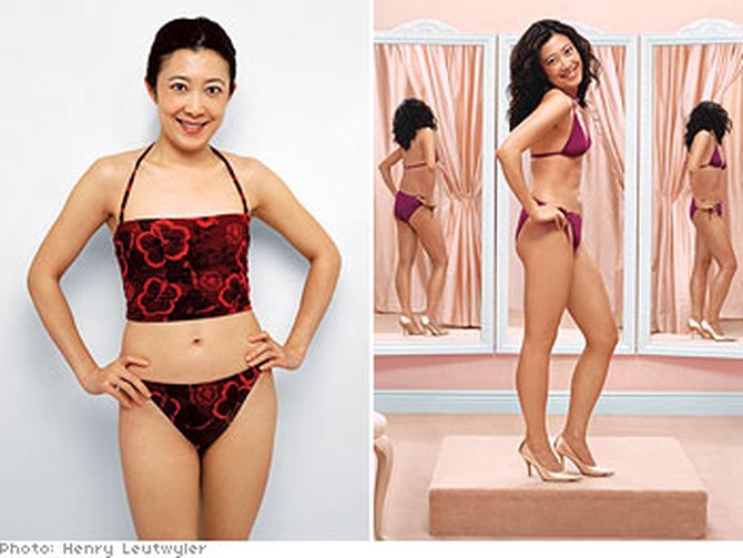 Yan's string bikini shows off her figure.