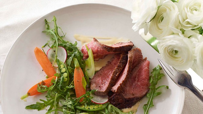Warm Rare Beef Salad with Miso Mustard and Spring Vegetables