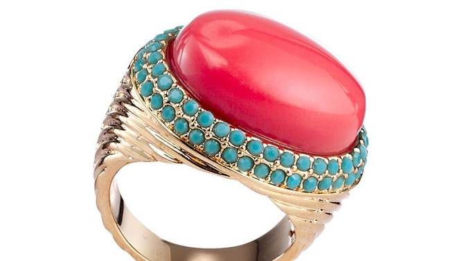 Fantasy Jewelry Box Faux Coral and Turquoise Cocktail Ring