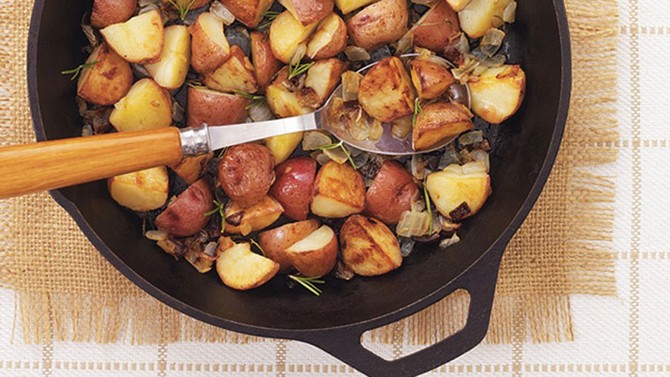 Potatoes in a cast iron skillet