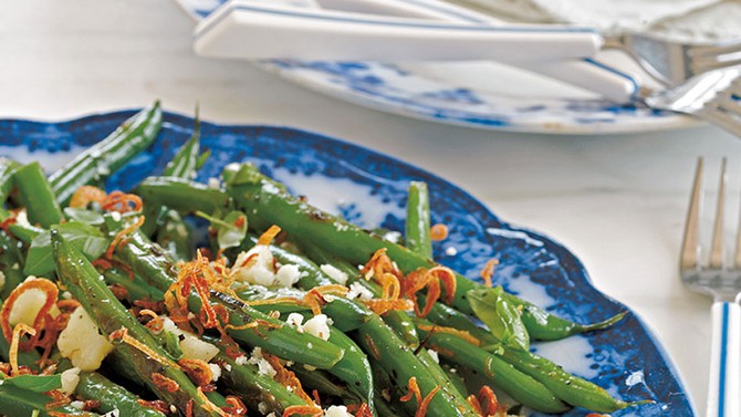 String Beans with Fried Shallots, Pecorino and Basil