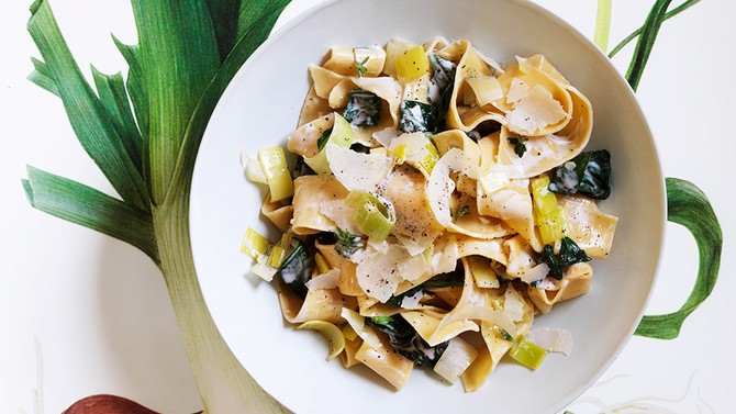Pappardelle with Leeks and Spinach