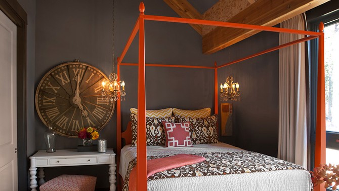 Gray and orange bedroom