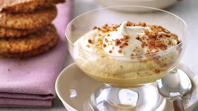 Pumpkin Mousse with Crunchy Gingersnaps and Maple Creme Fraiche