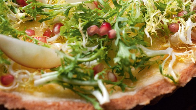 Goat Cheese Tart with Pomegranate & Frisée