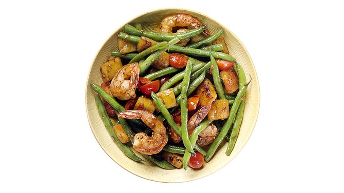 Green Bean Salad with Seared Pineapple and Shrimp