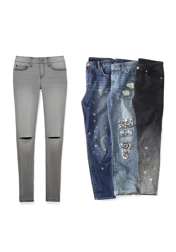 Split-Knee Denim and Bejeweled Jeans