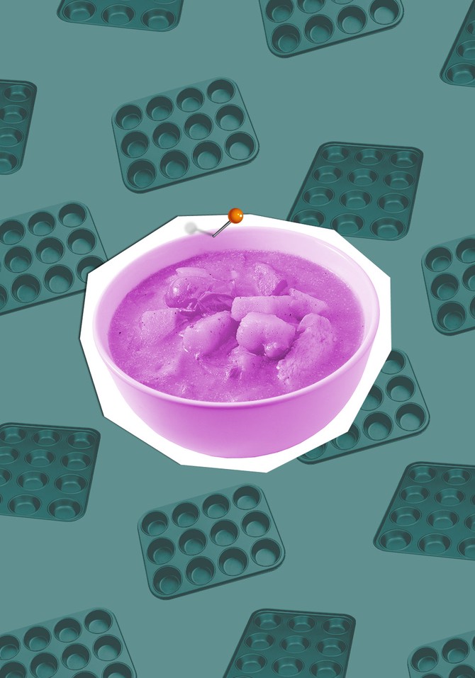 Soup ice cubes in a muffin tin