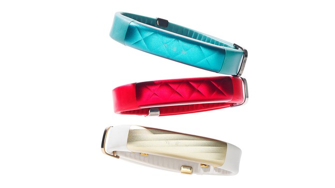 Jawbone UP3 in Teal Cross, Ruby Cross, and Sand Twist