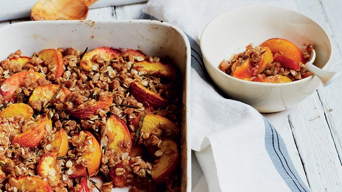 Peach and Rosemary Crumble