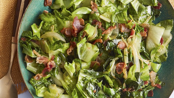 wilted lettuce with bacon and onion