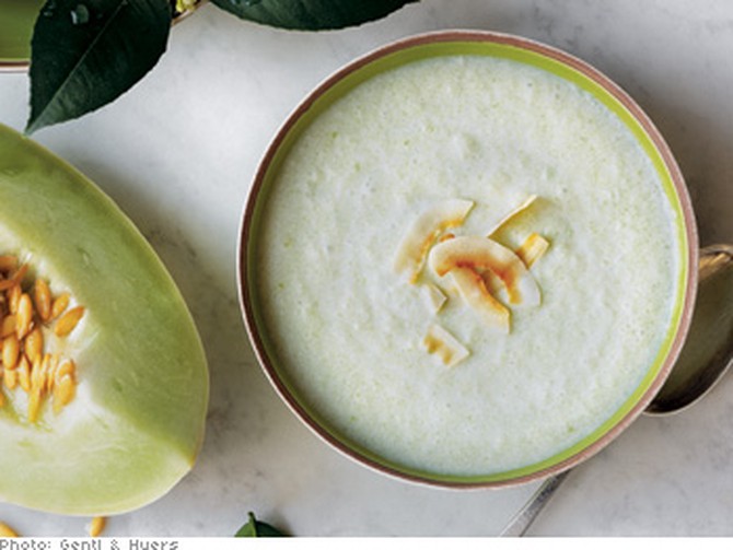 Chilled Melon, Cucumber and Coconut Milk Soup