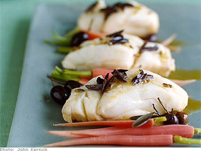 Poached Cod with Olive and Orange Vinaigrette
