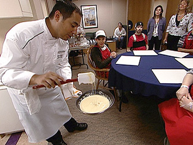 Chef Anthony Reyes gives a cooking lesson at Shriners Hospital for Children.