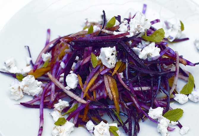 Crunchy Raw Beetroot Salad with Feta and Pear