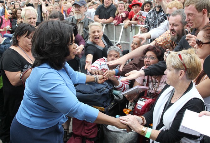 Oprah greets the crowd
