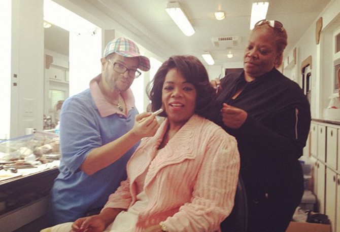 Oprah Winfrey in makeup chair on set of "Lee Daniels' The Butler"