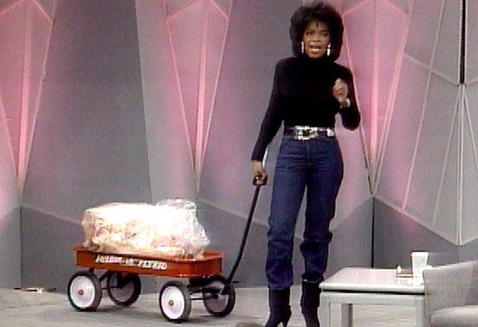 Oprah wheels out the wagon of fat, 1988