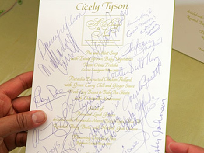 Cicely Tyson's signed menu card