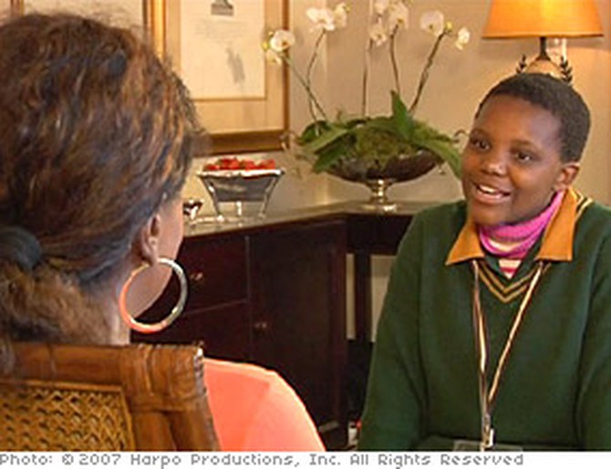 Lesego talks with Oprah.