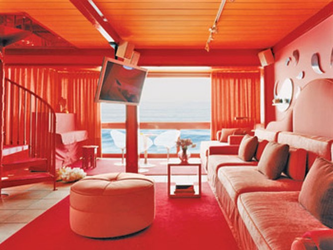 Melody's pink, red and orange living room
