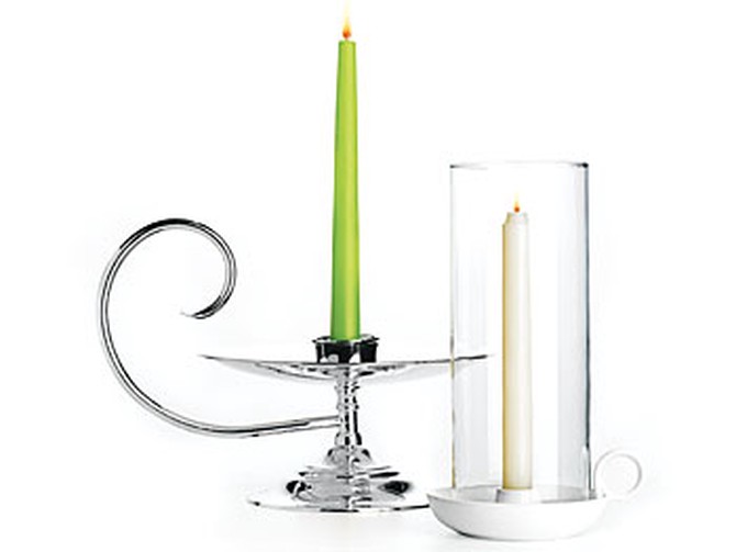 Silver and ceramic candleholders
