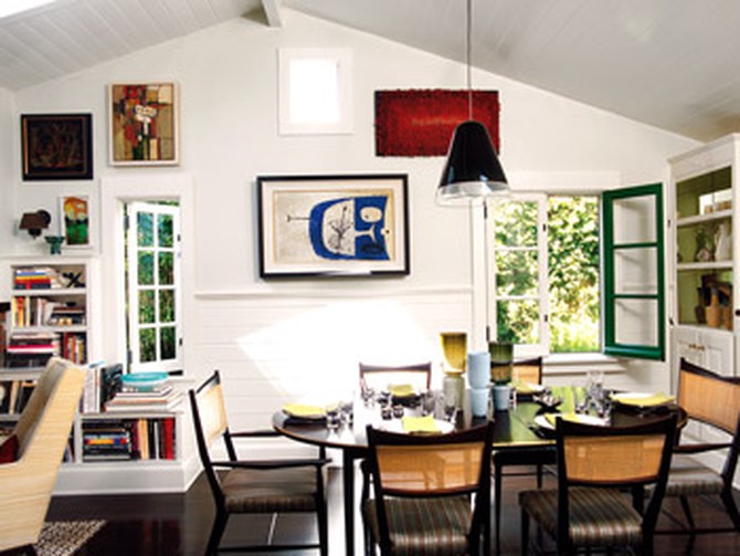 A combination of serious design elements and whimsy is seen in the dining room.