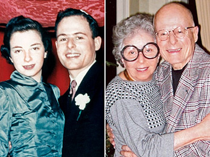Sylvia Weinstock and her husband, Ben, in 1949 and 2004