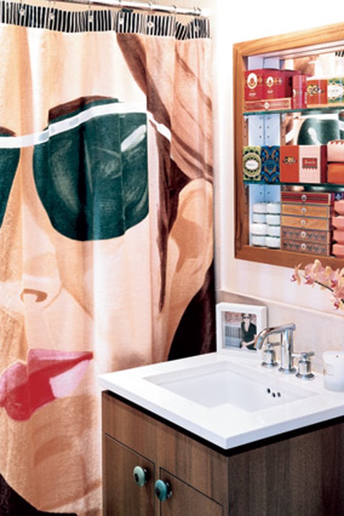 This powder room is full of pizzazz.