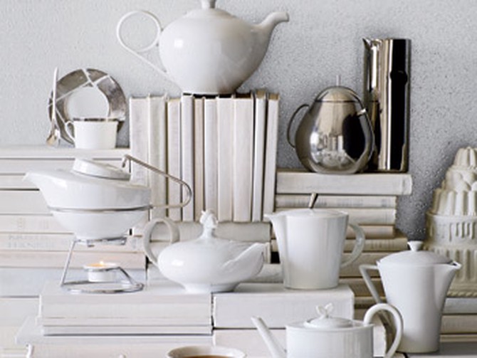 White accentuates teapots.