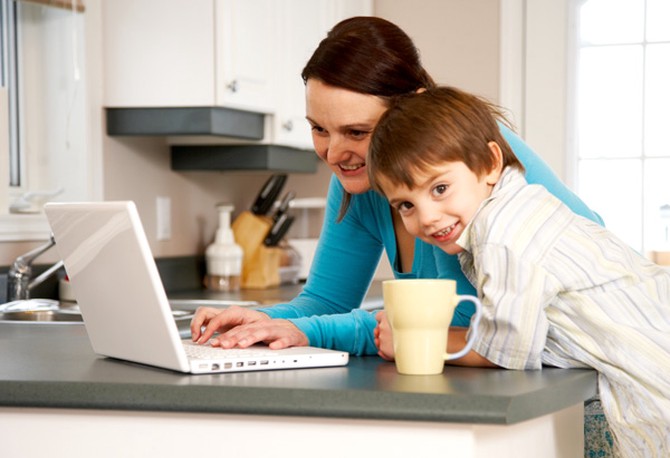 Mom and child on computer