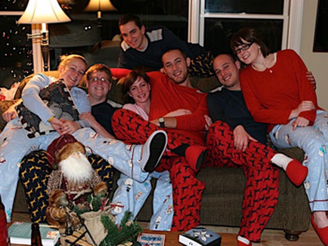 People in matching pajamas