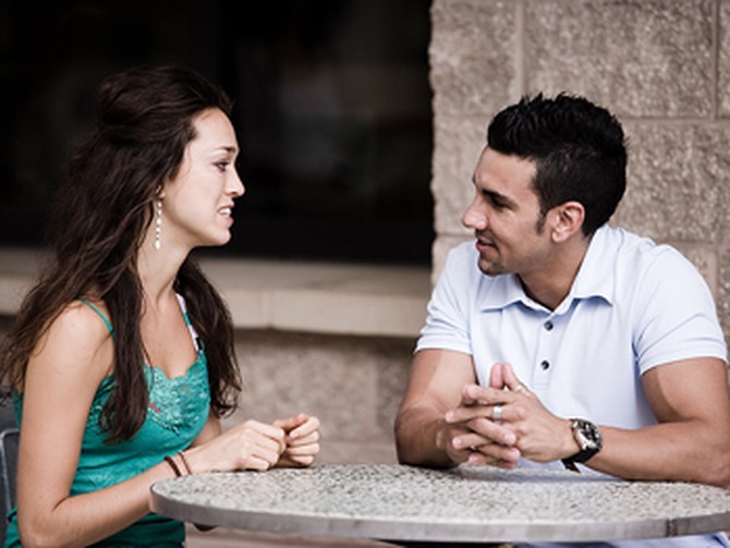 Couple in engaged conversation