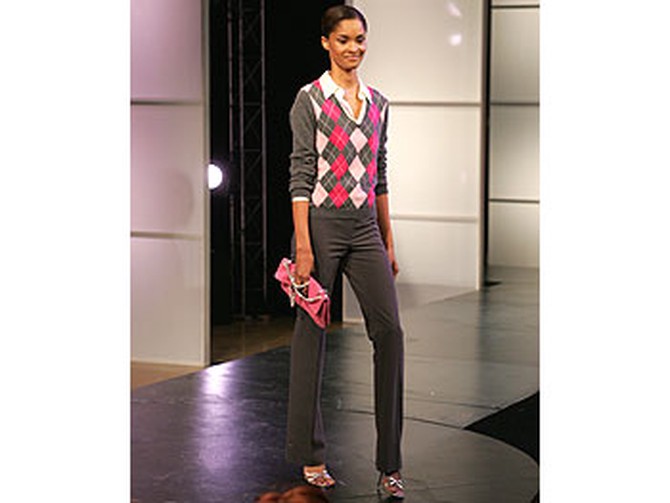 MICHAEL Michael Kors cashmere argyle sweater and pink pinstripe pant