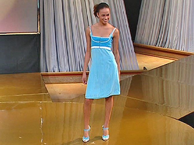 Anna Sophia models a Narciso Rodriguez dress.