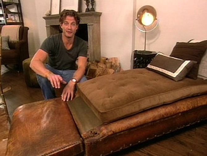 Nate finally found a place for an old leather daybed.