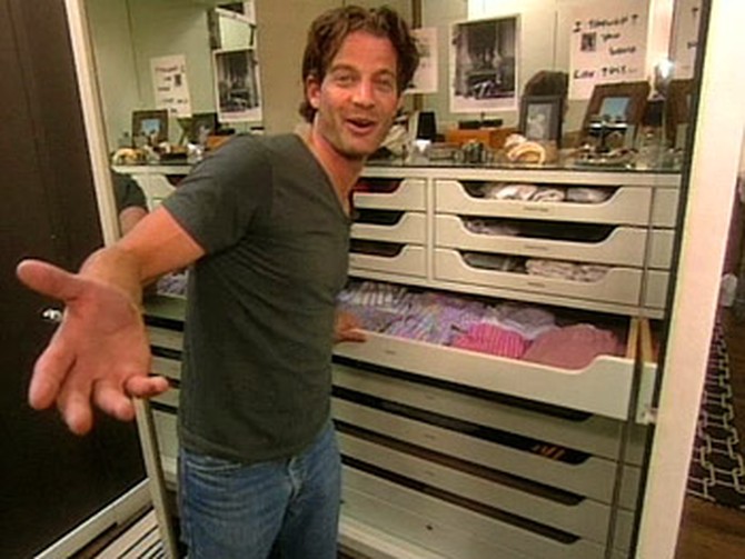 Nate's closets reveal that he's a neat freak.