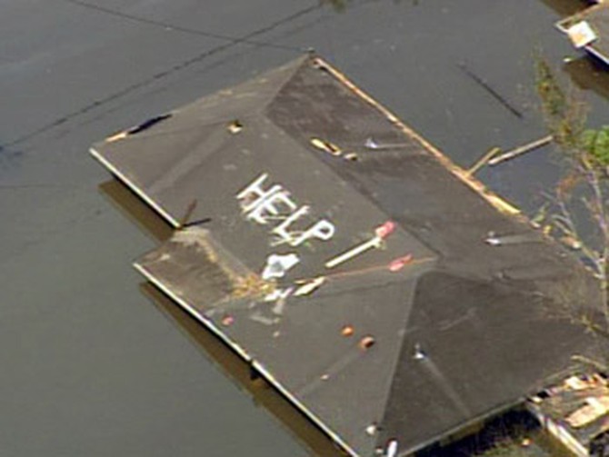 The remains of a rooftop plea for help