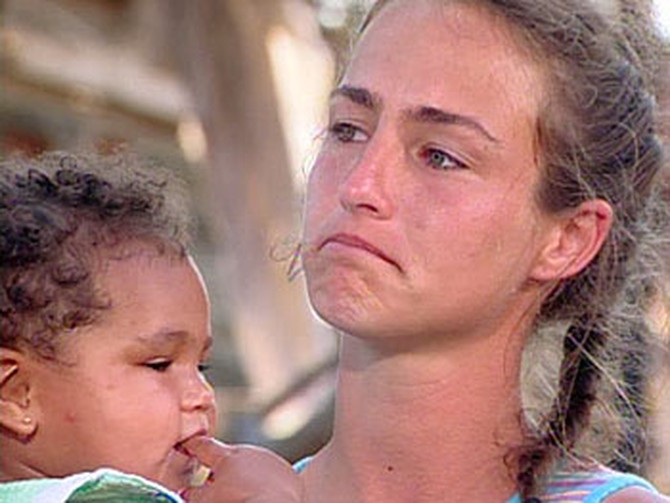 Hurricane Katrina victims Keisha and her baby, in Waveland, Mississippi