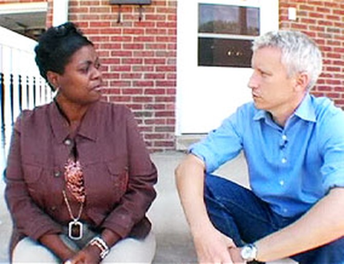 Anderson Cooper and Candace, president of Detroit's Homeless Action Network