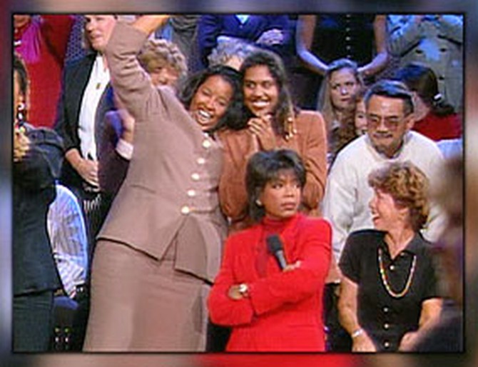 Oprah hearing the O.J. Simpson verdict for the first time.