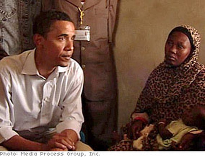 Barack Obama at a Sudanese refugee camp