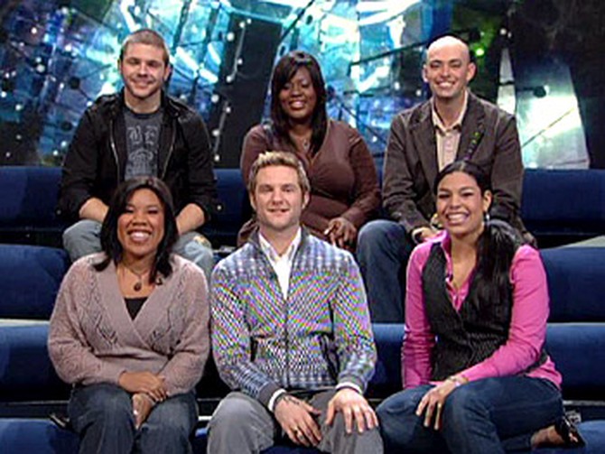 The six 'American Idol' finalists. Top row: Chris Richardson, LaKisha Jones, Phil Stacey. Bottom row: Melinda Doolittle, Blake Lewis, Jordin Sparks.