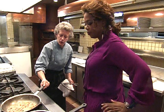 Oprah gets a cooking lesson from Miraval's acclaimed chef, Mary Nearn.