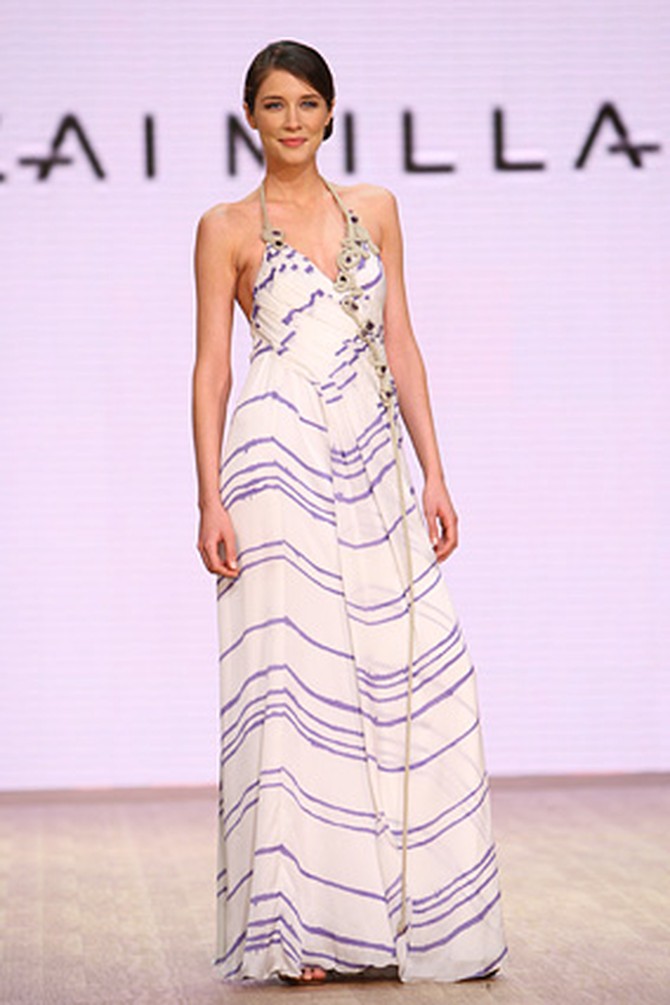 The lilac artisan stripe silk gown