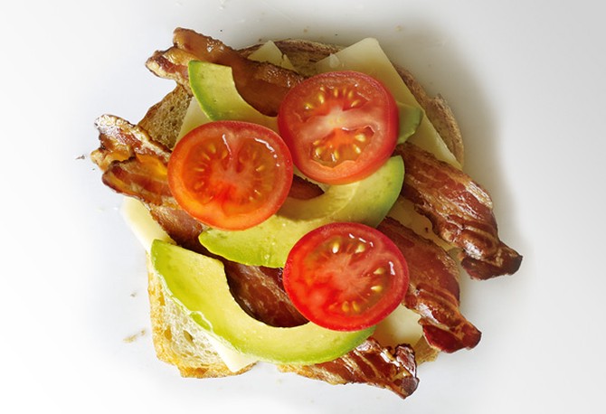 Bacon, Tomato and Avocado on Sourdough Grilled Cheese Sandwich