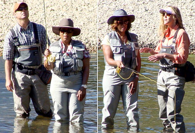Oprah and Gayle fly fishing