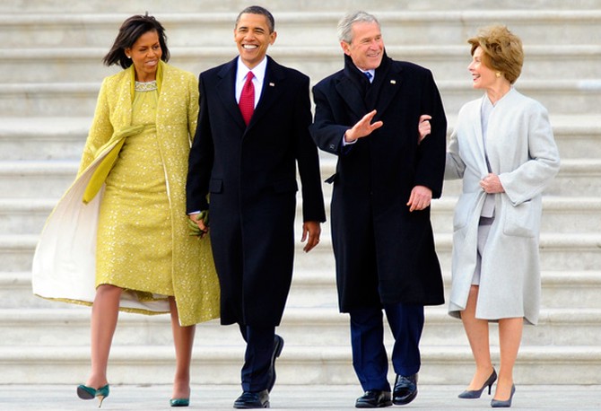 Michelle Obama, Barack Obama, George W. Bush, Barbara Bush