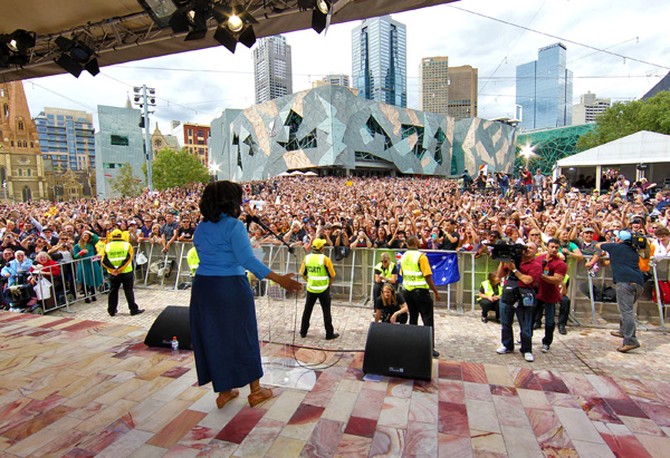 Oprah at Federation Square in Melbourne