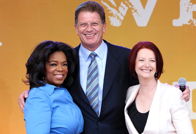 Oprah with Julia Gillard and Ted Baillieu